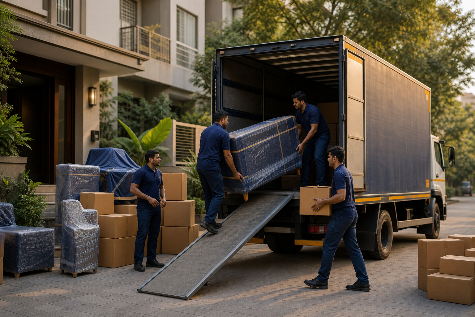 Moving truck transporting household belongings