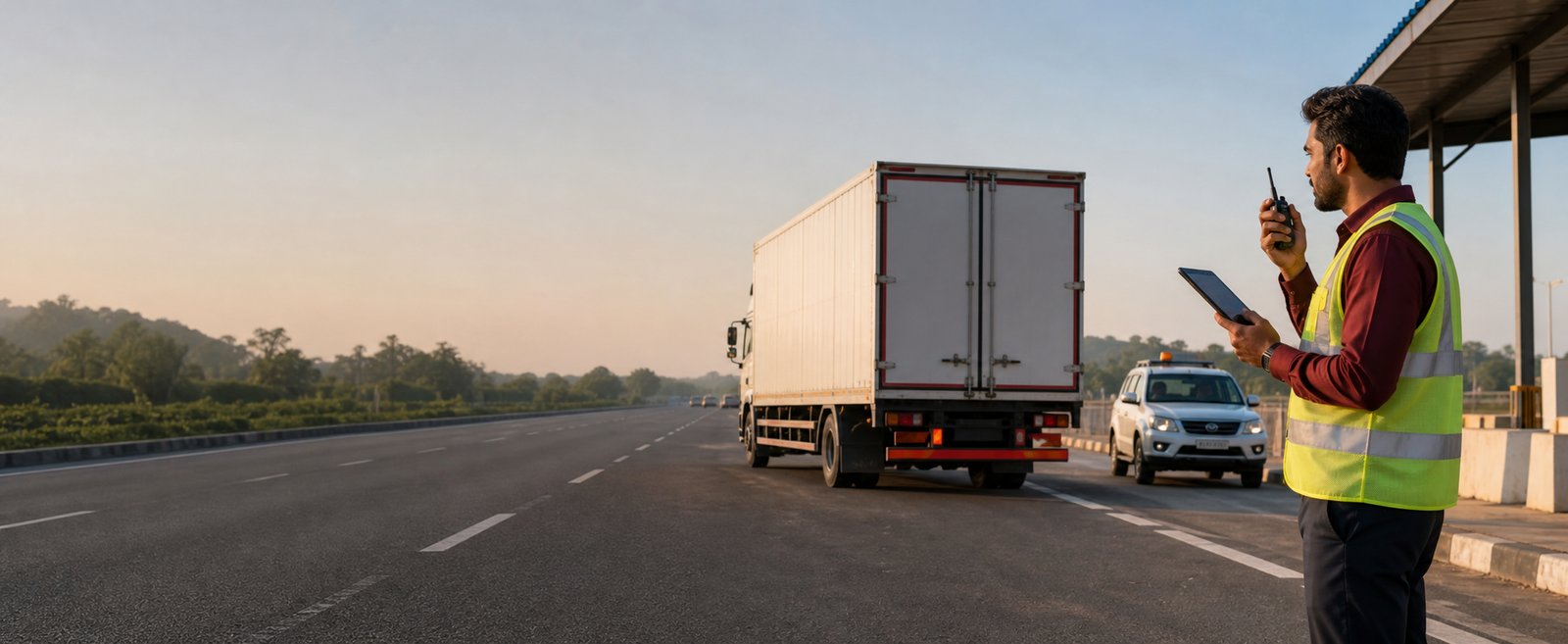 Moving vehicle accompanied by a professional escort
